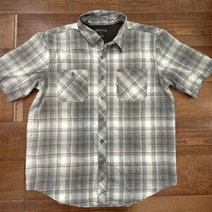 Orvis Shirt Mens Large Short Sleeve Tech Shirt Button Up Solid Pocketed Gray